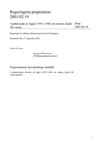 Omslaget till prop. 2001/02:19