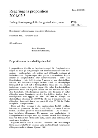 Omslaget till prop. 2001/02:3