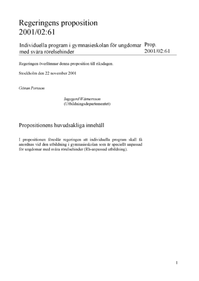 Omslaget till prop. 2001/02:61