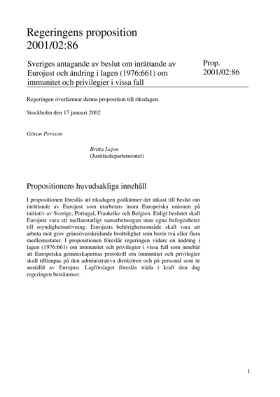 Omslaget till prop. 2001/02:86
