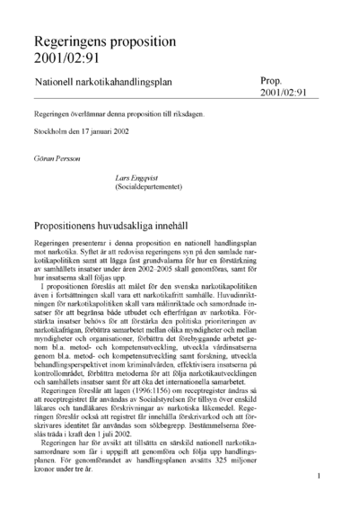 Omslaget till prop. 2001/02:91