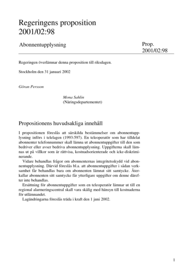 Omslaget till prop. 2001/02:98