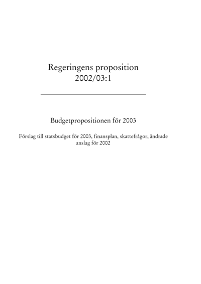 Omslaget till prop. 2002/03:1