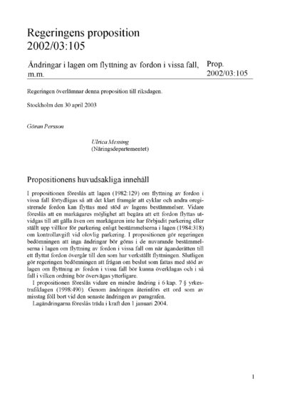 Omslaget till prop. 2002/03:105