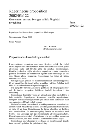 Omslaget till prop. 2002/03:122