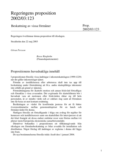 Omslaget till prop. 2002/03:123