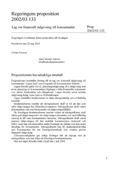 Omslaget till prop. 2002/03:133