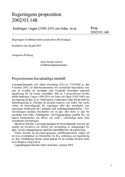 Omslaget till prop. 2002/03:148