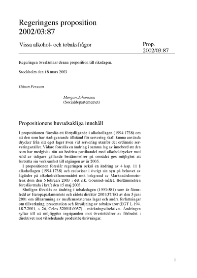 Omslaget till prop. 2002/03:87