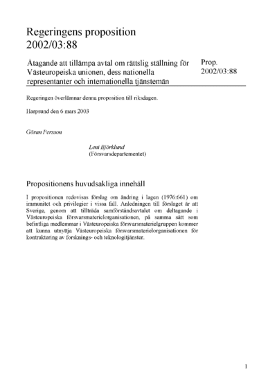 Omslaget till prop. 2002/03:88