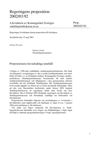 Omslaget till prop. 2002/03:92