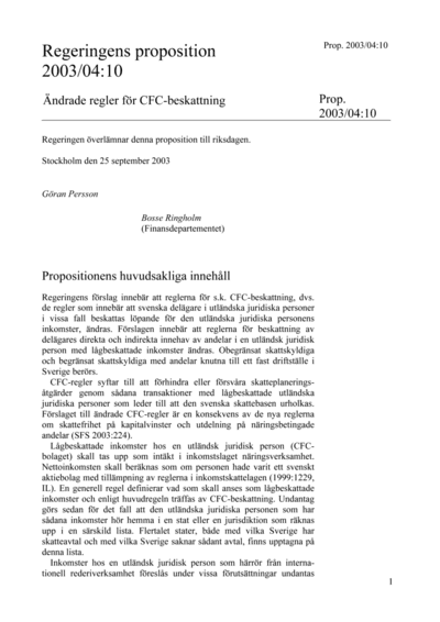 Omslaget till prop. 2003/04:10