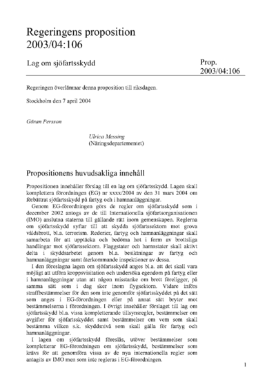 Omslaget till prop. 2003/04:106