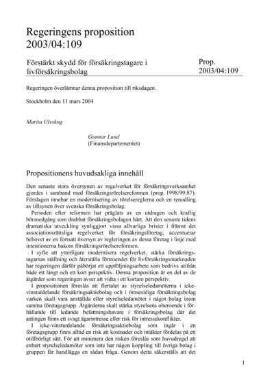 Omslaget till prop. 2003/04:109