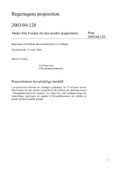 Omslaget till prop. 2003/04:128