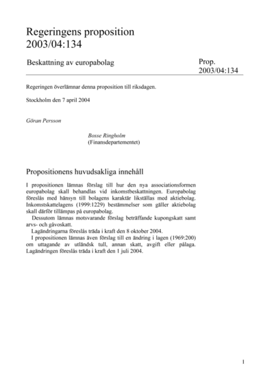 Omslaget till prop. 2003/04:134