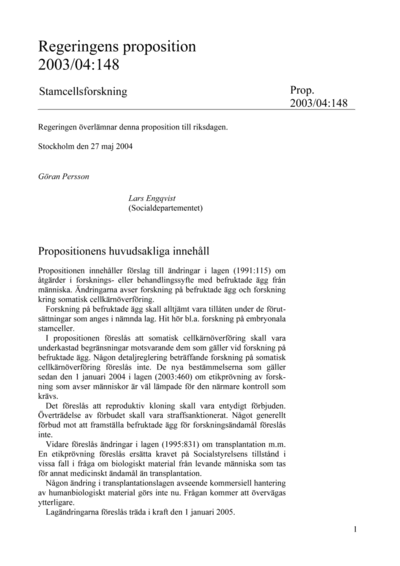 Omslaget till prop. 2003/04:148