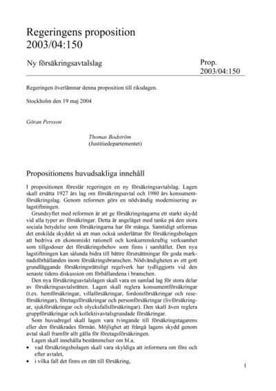 Omslaget till prop. 2003/04:150