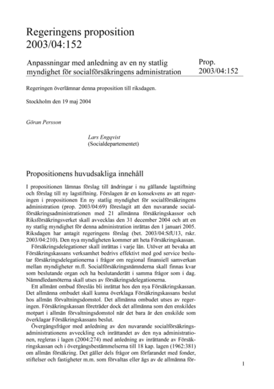 Omslaget till prop. 2003/04:152