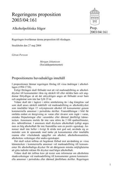 Omslaget till prop. 2003/04:161