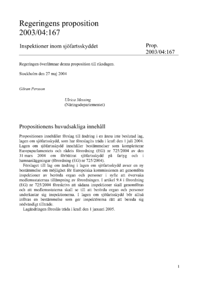 Omslaget till prop. 2003/04:167