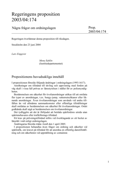 Omslaget till prop. 2003/04:174