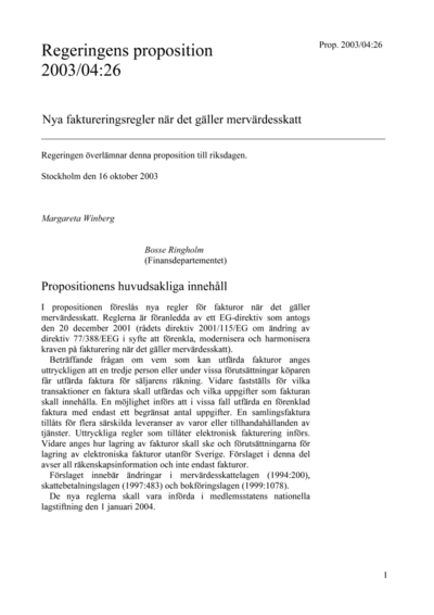 Omslaget till prop. 2003/04:26