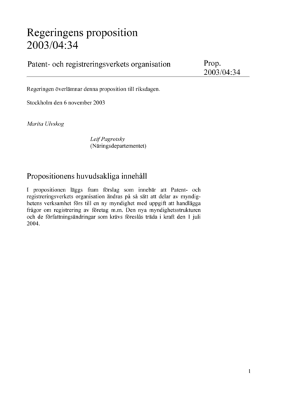 Omslaget till prop. 2003/04:34