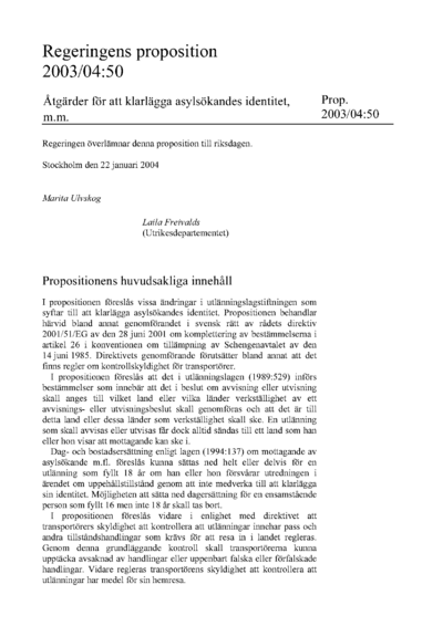 Omslaget till prop. 2003/04:50