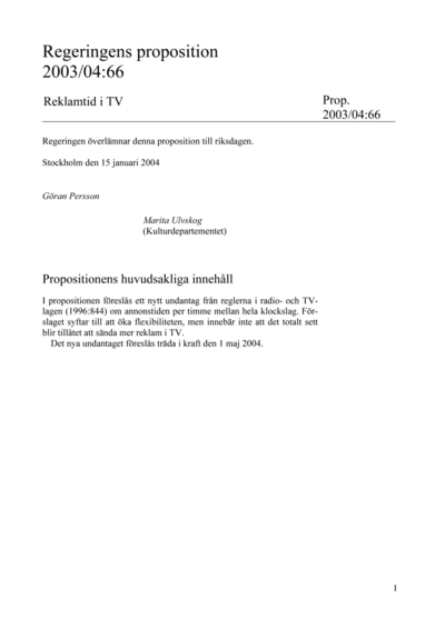 Omslaget till prop. 2003/04:66