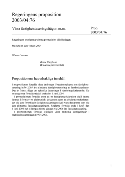 Omslaget till prop. 2003/04:76