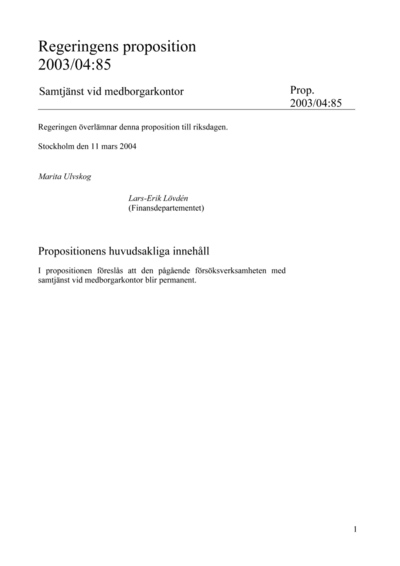 Omslaget till prop. 2003/04:85