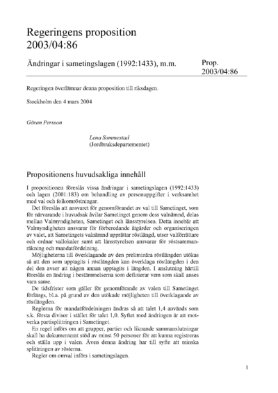 Omslaget till prop. 2003/04:86