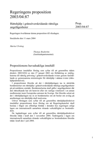 Omslaget till prop. 2003/04:87