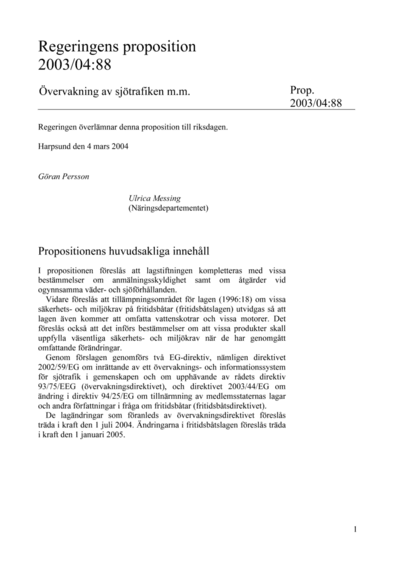 Omslaget till prop. 2003/04:88