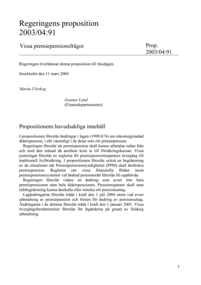 Omslaget till prop. 2003/04:91