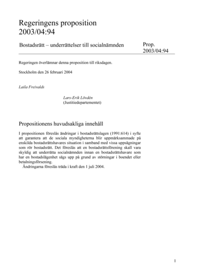 Omslaget till prop. 2003/04:94