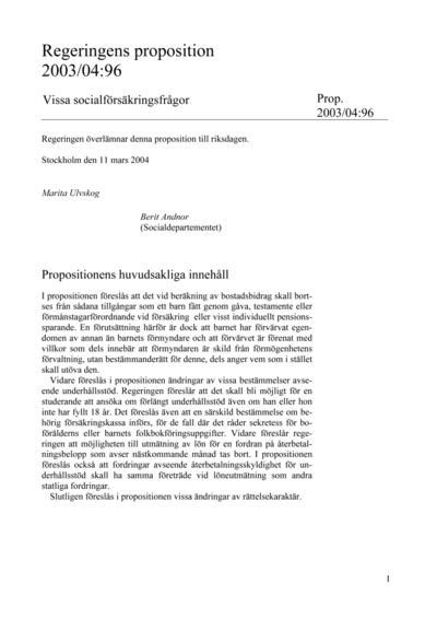 Omslaget till prop. 2003/04:96