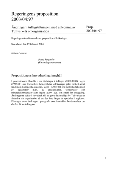 Omslaget till prop. 2003/04:97