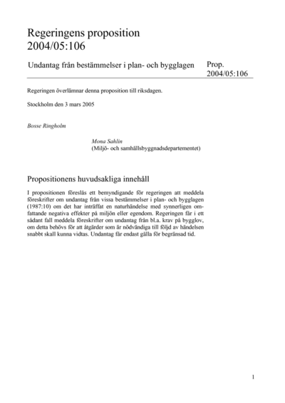 Omslaget till prop. 2004/05:106