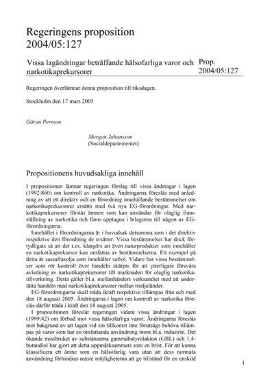 Omslaget till prop. 2004/05:127