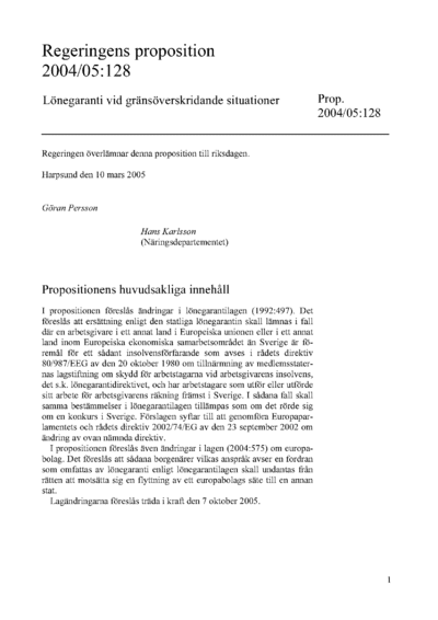 Omslaget till prop. 2004/05:128