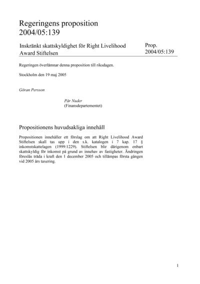 Omslaget till prop. 2004/05:139