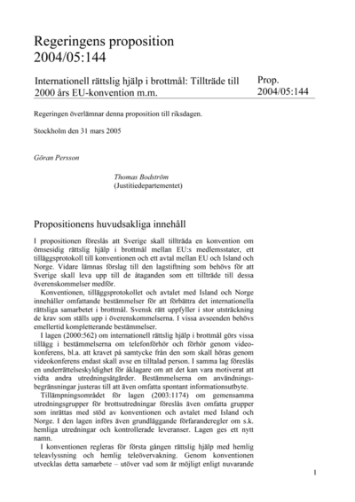 Omslaget till prop. 2004/05:144