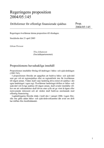 Omslaget till prop. 2004/05:145