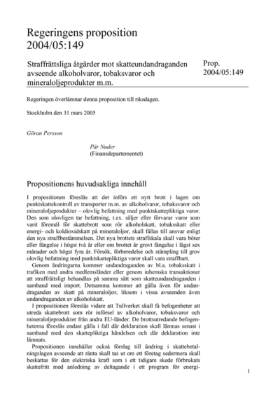Omslaget till prop. 2004/05:149