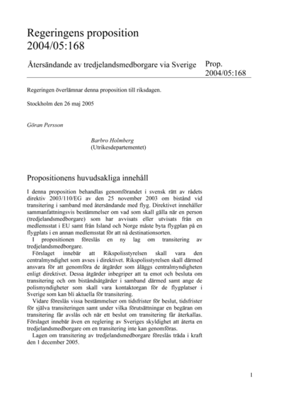 Omslaget till prop. 2004/05:168