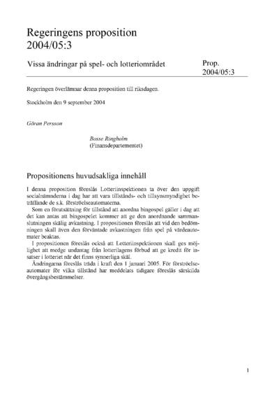 Omslaget till prop. 2004/05:3