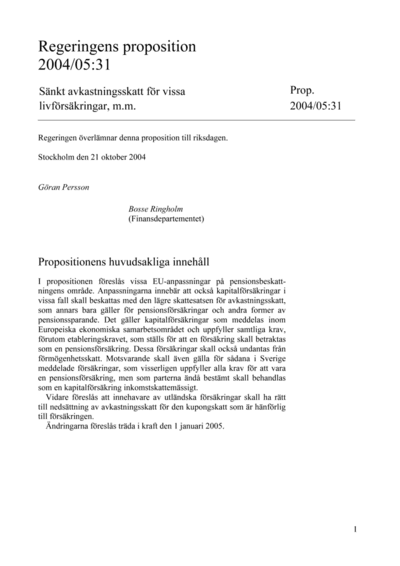 Omslaget till prop. 2004/05:31