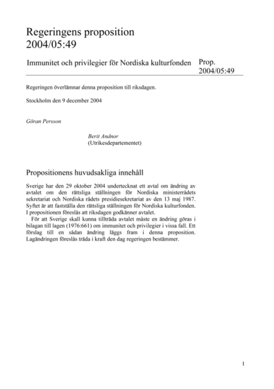 Omslaget till prop. 2004/05:49